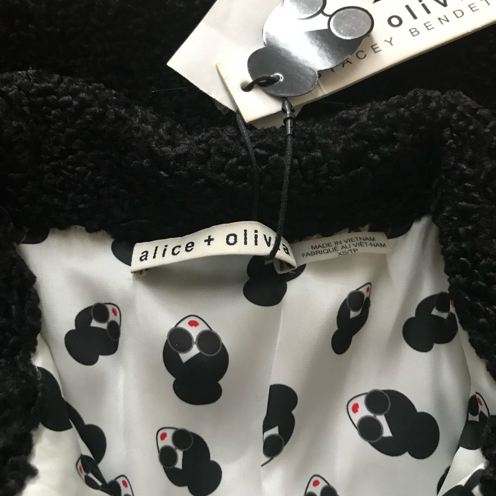NWT Alice +Olivia Genova StaceFace Print Reversible Faux Fur Bomber Jacket XS - Picture 7 of 17